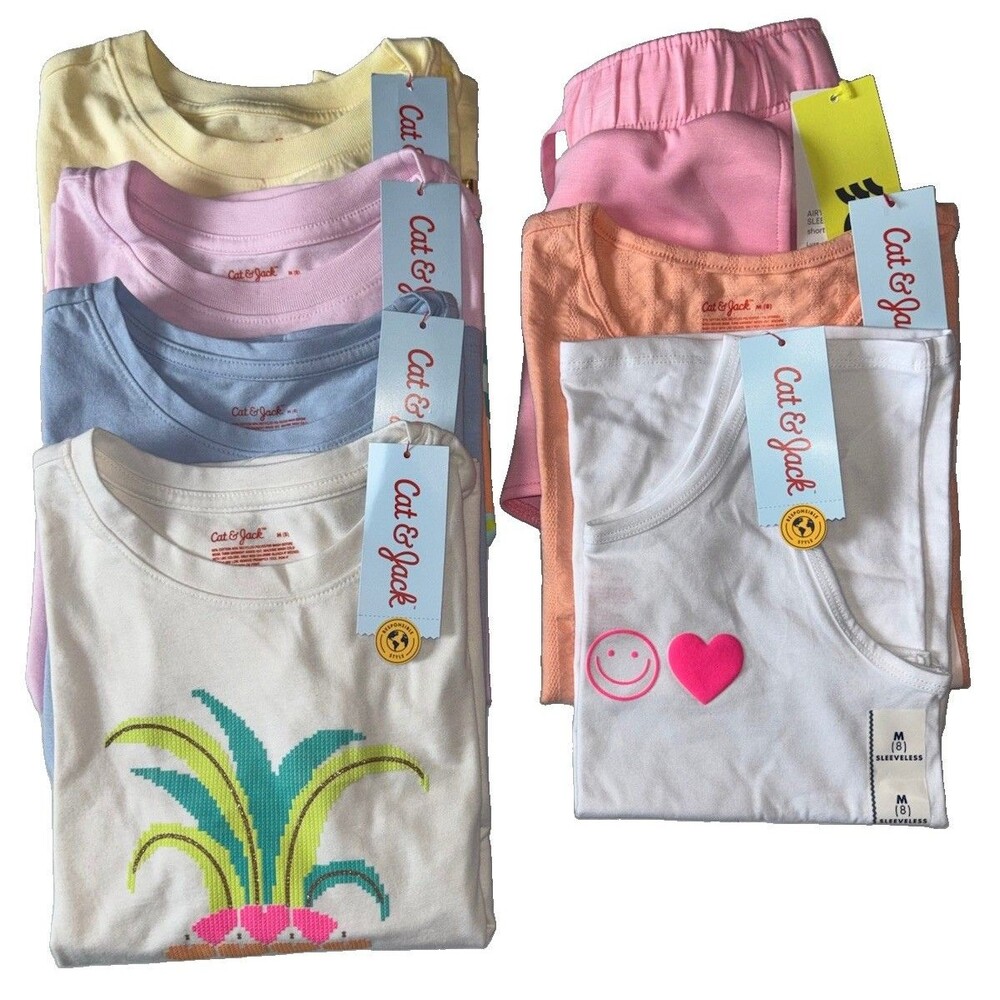 Cat & Jack All In Motion Girl’s Size 8 Summer Clothing Lot 7pcs NWT Tops Short